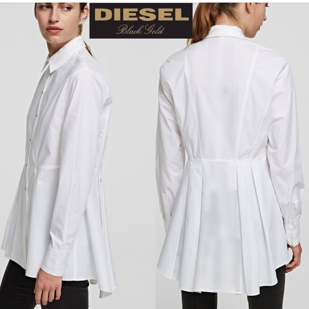 Diesel White Layered Peplum Shirt Snap Front Size medium